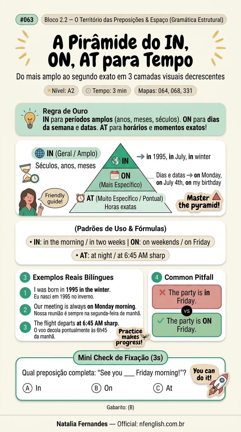 Infográfico Ilustrado A Pirâmide do IN ON AT para Tempo NF English